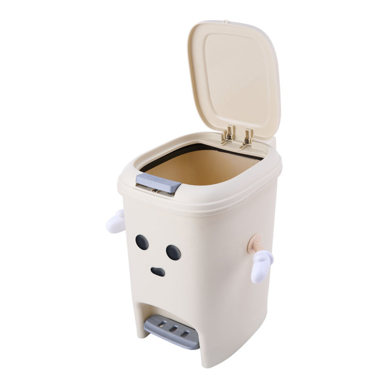 8L Foot Pedal & Press-to-Open Cream White Trash Bin, 8 Oz
