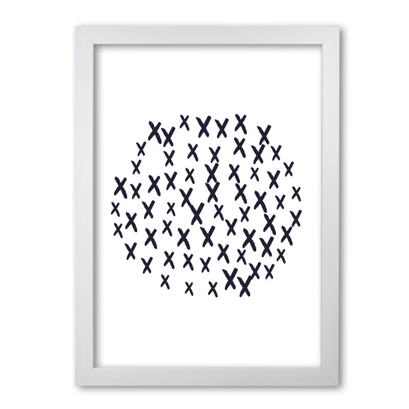Black Crosses Circle Abstract - Single Picture Frame Print, 42 cm H x 30 cm W x 5 cm D, White Grain Frame