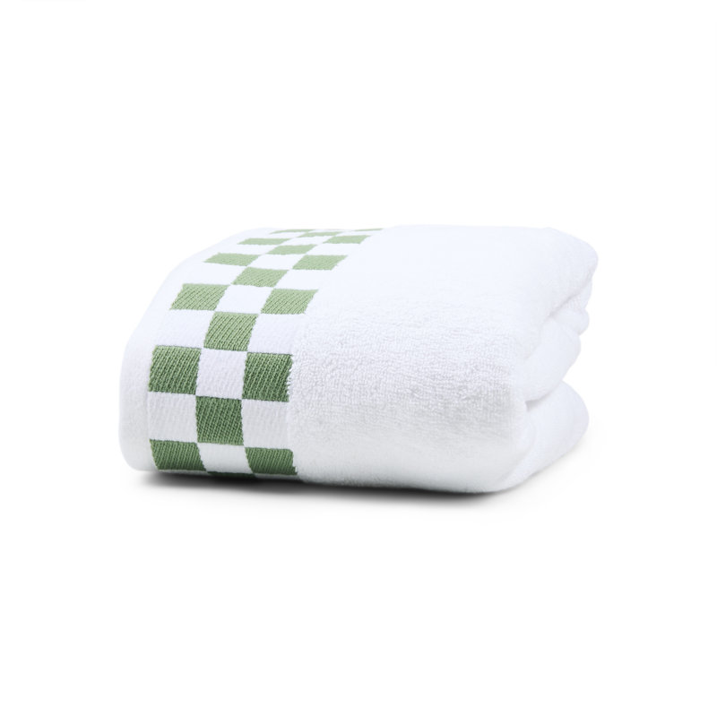 Bath Sheet With Indigo Check Border, White/Green, Bath Tower - 1 Pack