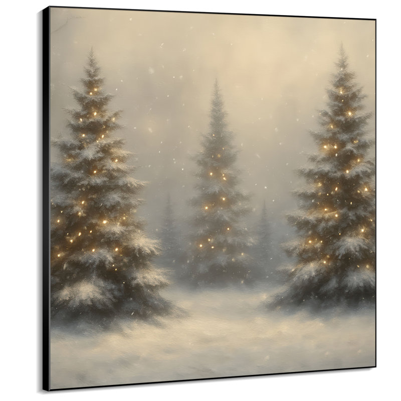 Très grand art mural imprimé sur toile de pin vert enneigé décor de salon de Noël - "Assemblage requis (cadre non fini)"