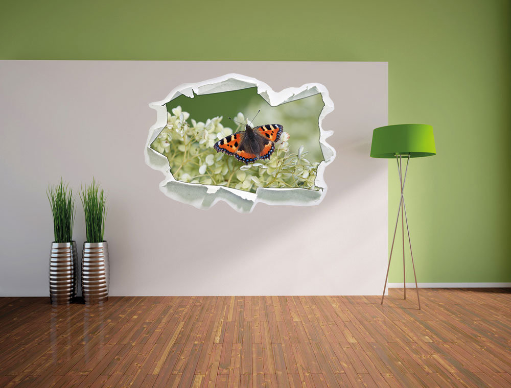 Bunter Schmetterling auf weißen Blüten Wandsticker