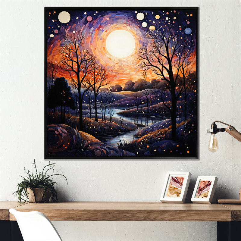 Mid Century Dreamy River - Imprimé, H 24 po x l 24 po x P 1 po, Cadre flottant noir