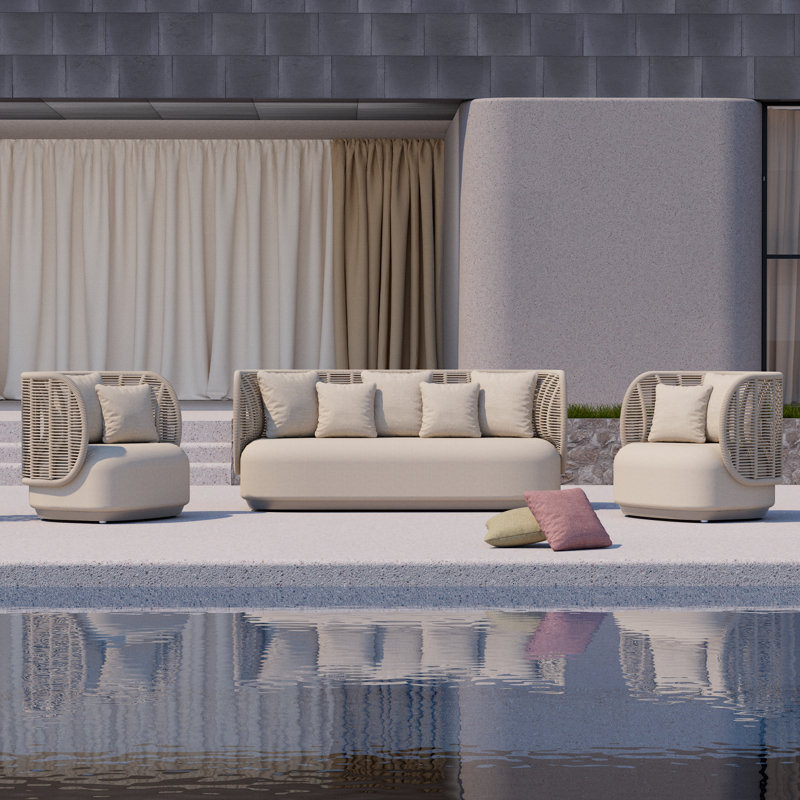 Outdoor Patio Furniture 3 Seater Sofas Rope Couch Outdoor Patio Aluminum Sofa with Cushions,Beige