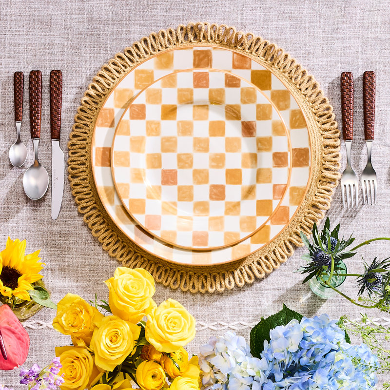Honey Check Dinner Plate, Orange