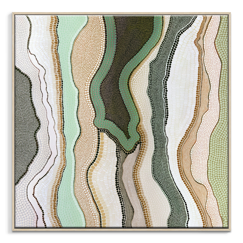 Coastal Yooroorroom | Kamilya Lowana White | by Ivy Bronx, Tan Floater Framed, 108.5cm H x 108.5cm W x 8cm D