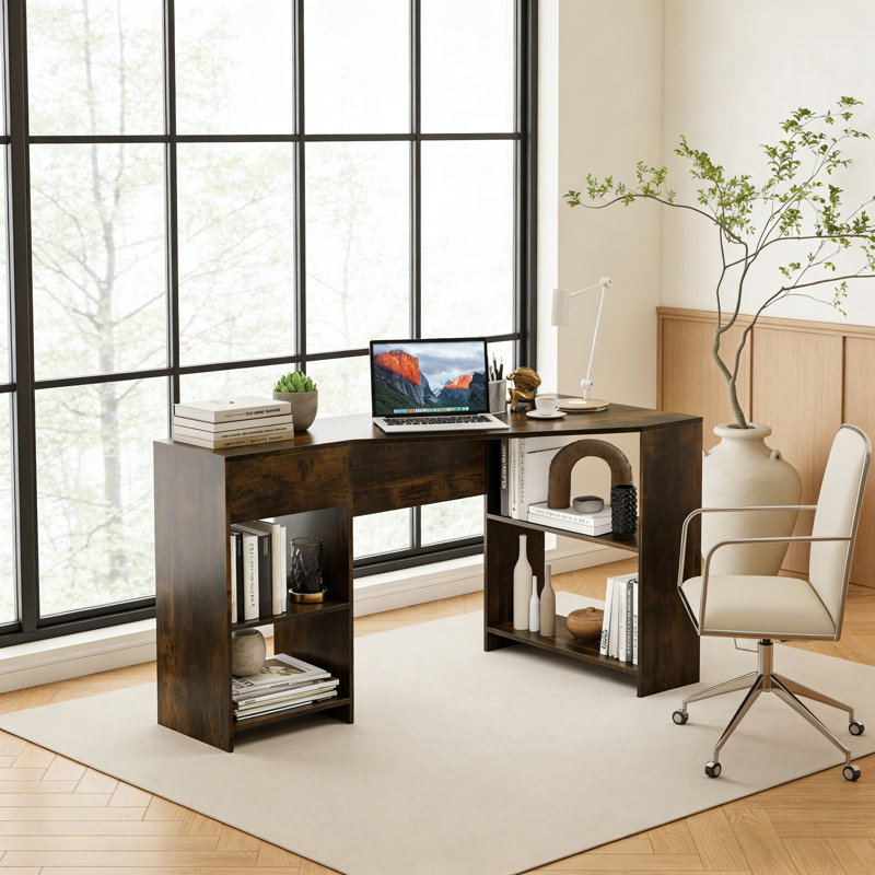 L-Shaped Computer Desk, Dark Walnut