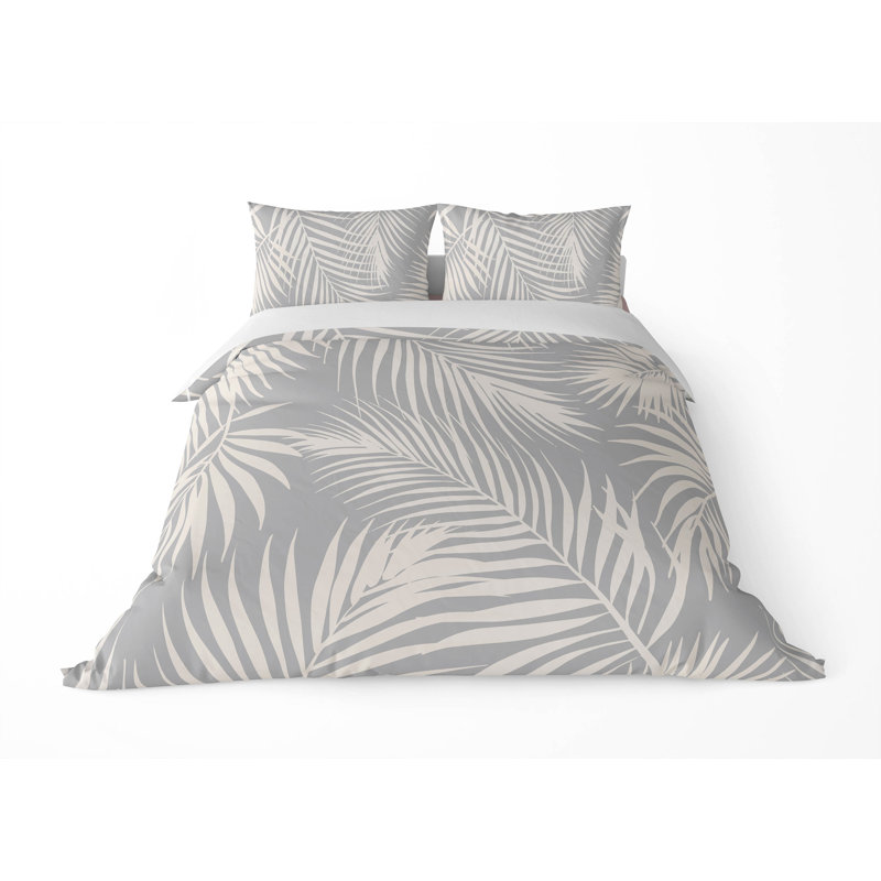Ensemble d'édredon décoratif Waving Palms, Édredon grand + 2 taies d'oreiller standard, Motif floraux gris