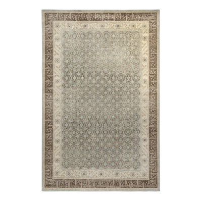 Rug & Kilim’S Distressed Custom Rug In Brown, Grey Geometric Pattern