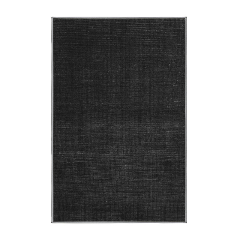 Tapis blanc / noir en laine et polyester tissé à la machine Merdan, Rectangle 7 pi x 10 pi
