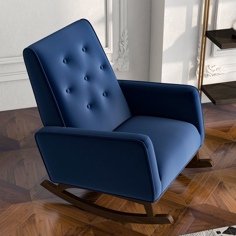 Chaise berçante élégante en tissu bleu Demetrius, Bleu