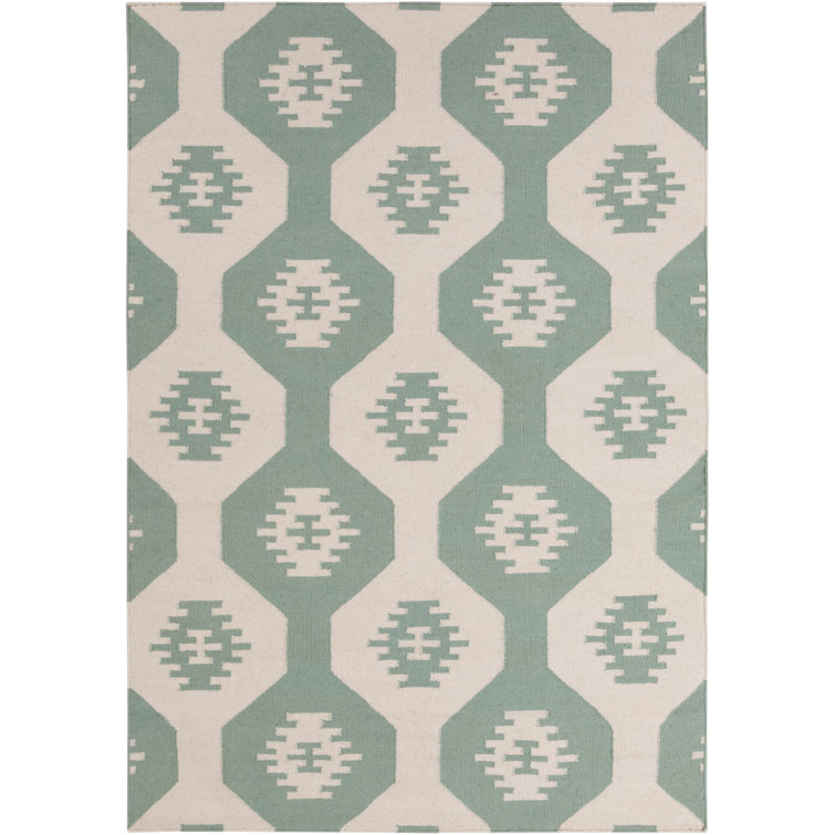 Chyanna Reversible Hand-Woven Mint Green & Cream Abstract Flatweave Wool/Cotton Rug