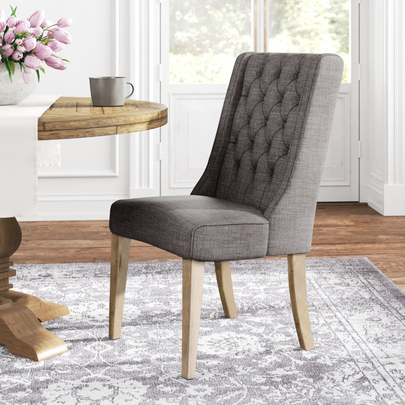 Dukinfield 20.5'' H Tufted Upholstered Side Chair, Gray Linen, Natural
