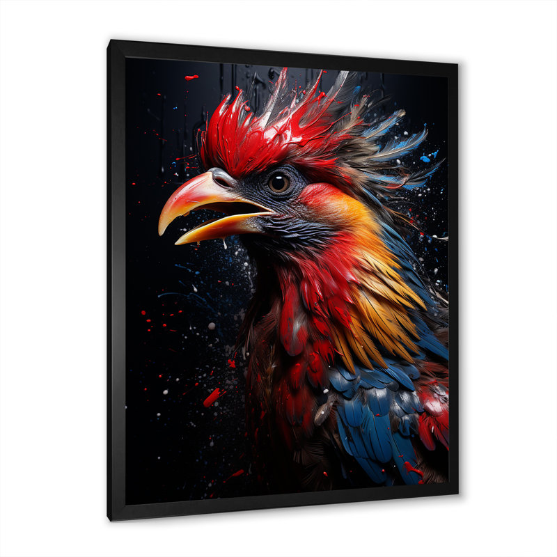 «Blue Red Rooster Choir Portrait I», Cadre photo noir, H 32 po x l 16 po x P 1 po