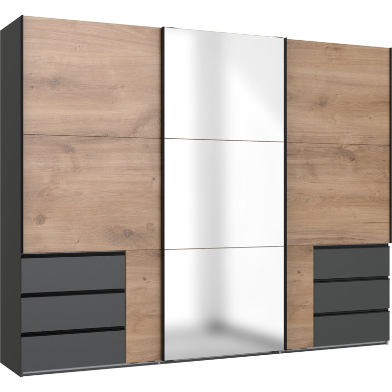 Guardino 3 Door Wardrobe, Graphite/Plank Oak, 236cm H x 300cm W x 65cm D