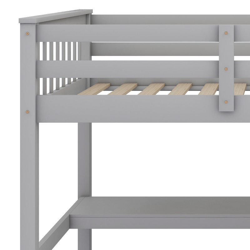 Lit mezzanine avec tablettes de rangement et bureau sous le lit, Gris