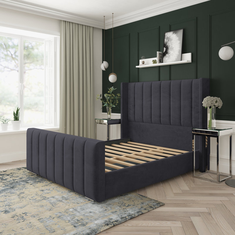 Aspen Naples Velvet Upholstered Bed Frame, Double (4'6), Black