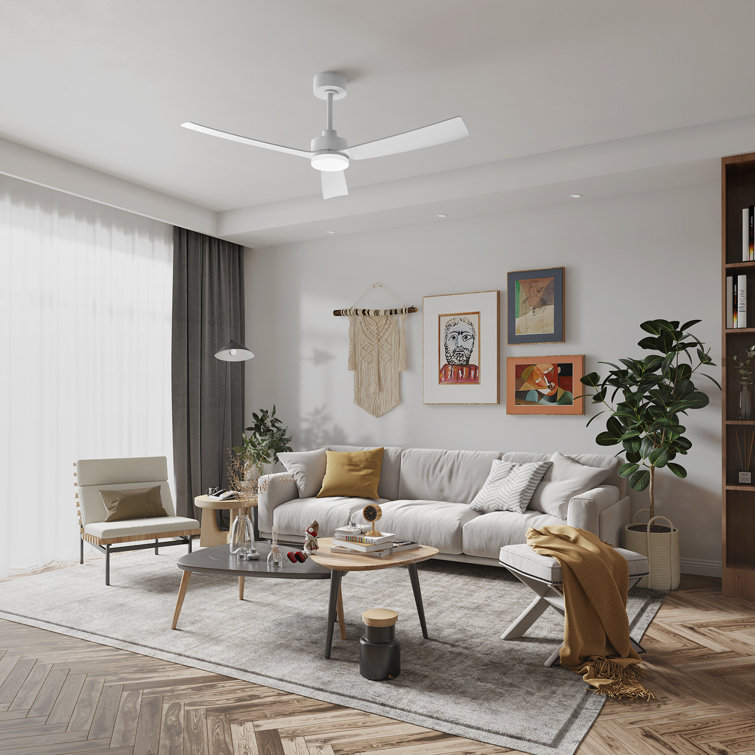 52" 3 - Blade Modern Ceiling Fan With Led Lights Remote App And Voice Control