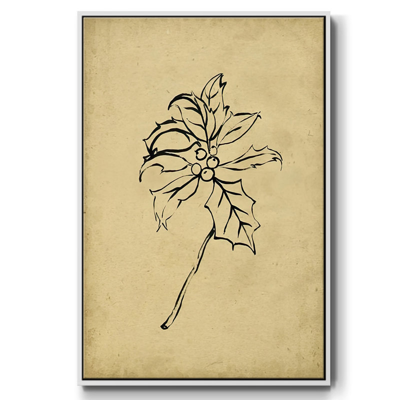 Holly Branch II - reproduction de cadre flottant sur toile, Blanc, H 37 po x l 25 po x P 1,5 po