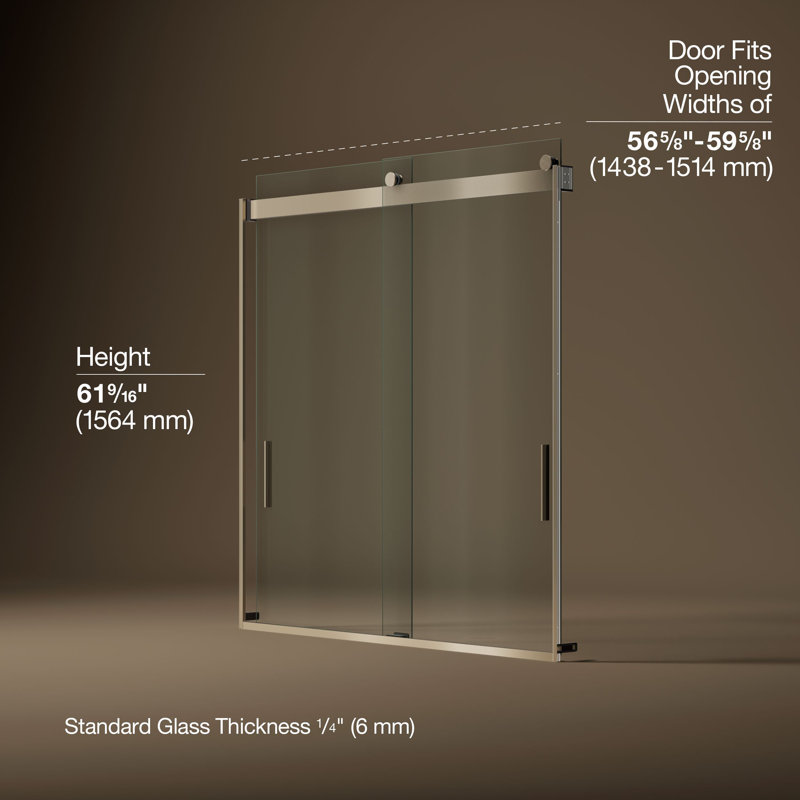 Levity 59.62" x 62" Bypass Bath Door with CleanCoat® Technology, Anodized Brushed Bronze, Clear