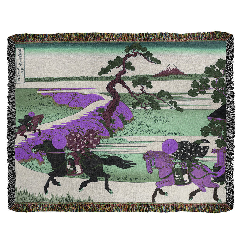 Jeté en coton Katsushika Hokusai Sekiya à la rivière Sumida, Mauve