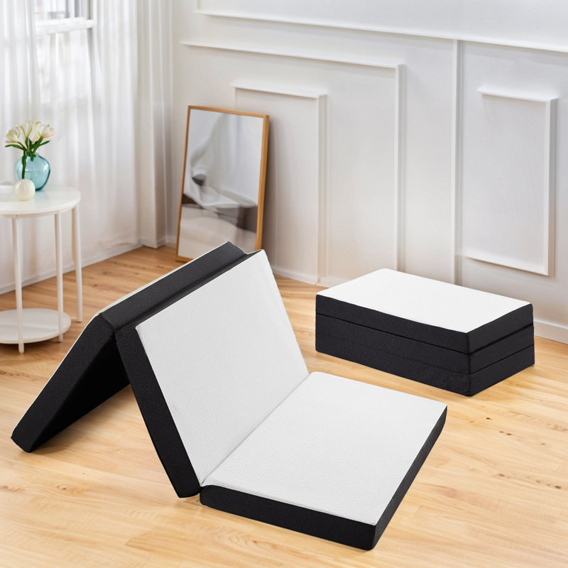 Colligan Medium Infused Tri-fold Memory Foam Folding Mattress Topper for Camping, Foldable Mattress Topper with Washable Cover