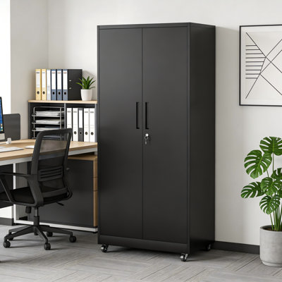 71"H Metal Garage Storage Cabinet with Wheels and Lock, Heavy Duty Rolling Metal Cabinet, 4 Adjustable Shelves (180lb Each), 3-Point Locking Security, for Tool Organization in Garage, Workshop, Office
