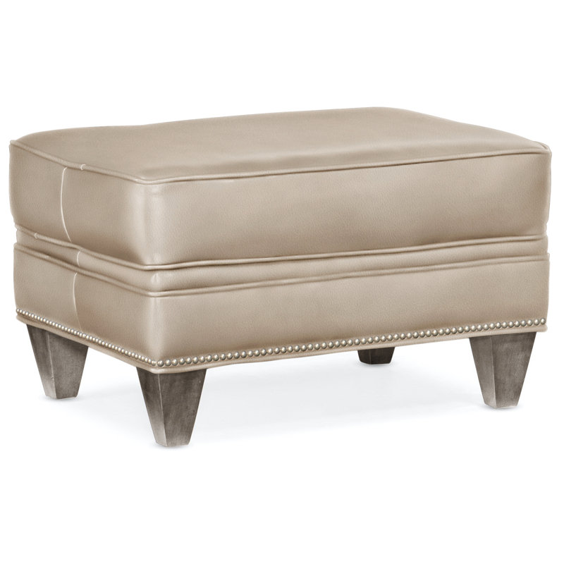 Reddish Ottoman, Stone, Anilina Cacao Genuine Leather, Pewter