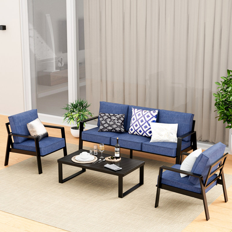 2 Pieces Aluminum Outdoor Armchair, Oversized Patio Couch, Modern Sofa All Weather Metal Furniture Set with 5.5" Cushions