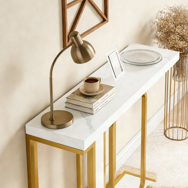 Modern Console Table Faux Marble Sofa Table with LED Lights