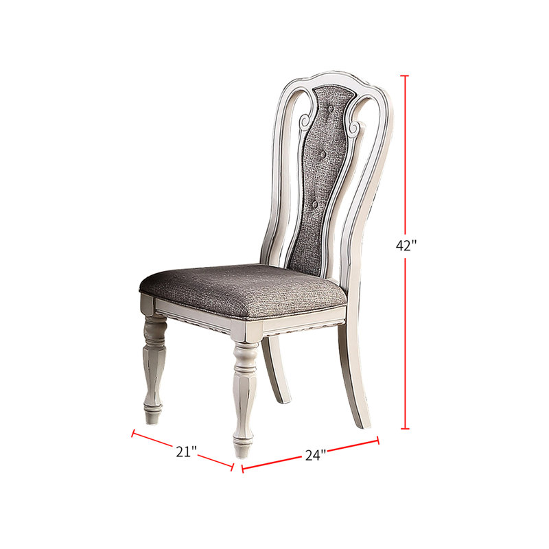 Paire de chaises de salle à manger rembourrées grises, accent blanc rétro, dossier, support en bois, capacité de poids de 200 lb, assemblage requis 2 avec revêtement, blanc, structure