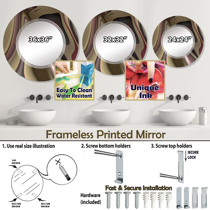 Fraipont - Miroir mural moderne rond, 24 po x 24 po