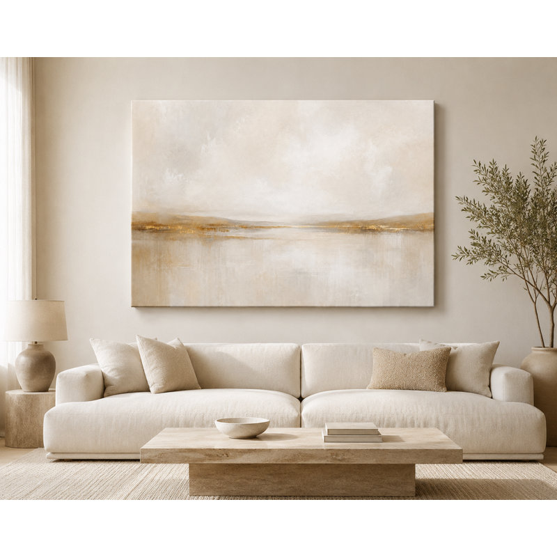 «Pale Horizon Veil - Minimal Neutral Abstract Landscape, estampe numérique sur toile tendue, art mural, 36"H x 48"W x 1.5"D