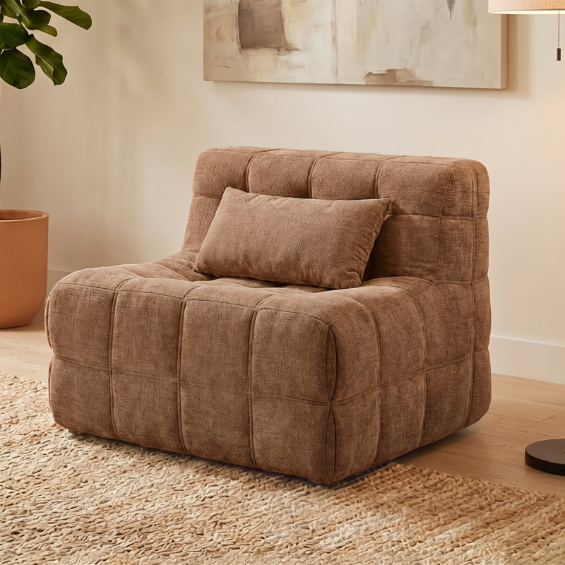Chenille Floor Sofa Chair, Boneless Sofa Cloud Couch, Compressed Lounge Chair with Lumbar Pillow, Hi, Brown