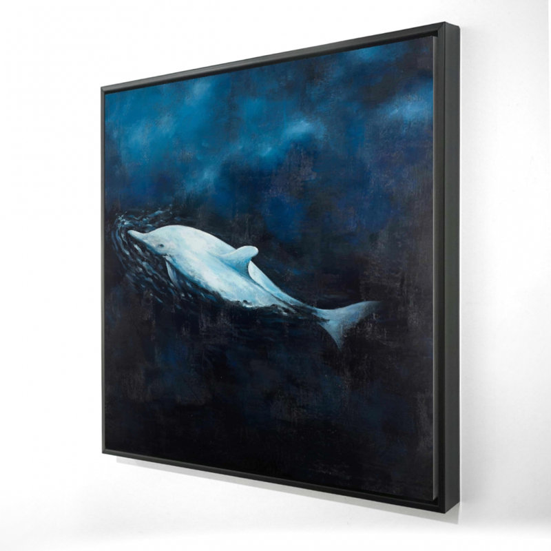Dauphin nageur - mer bleue, toile encadrée