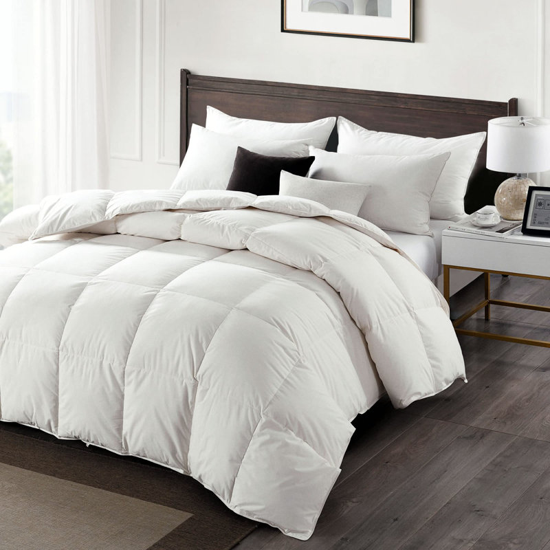  All Season High Fill Power Feather Down Comforter, Organic Cotton Cover With Corner Tabs Duvet Insert, Queen Down Comforter