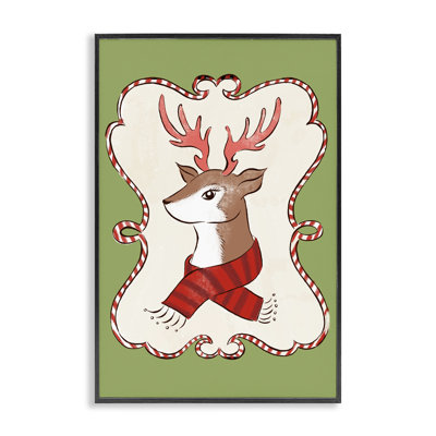Festive Winter Deer in Scarf Framed Giclee, design by Hannah Moren