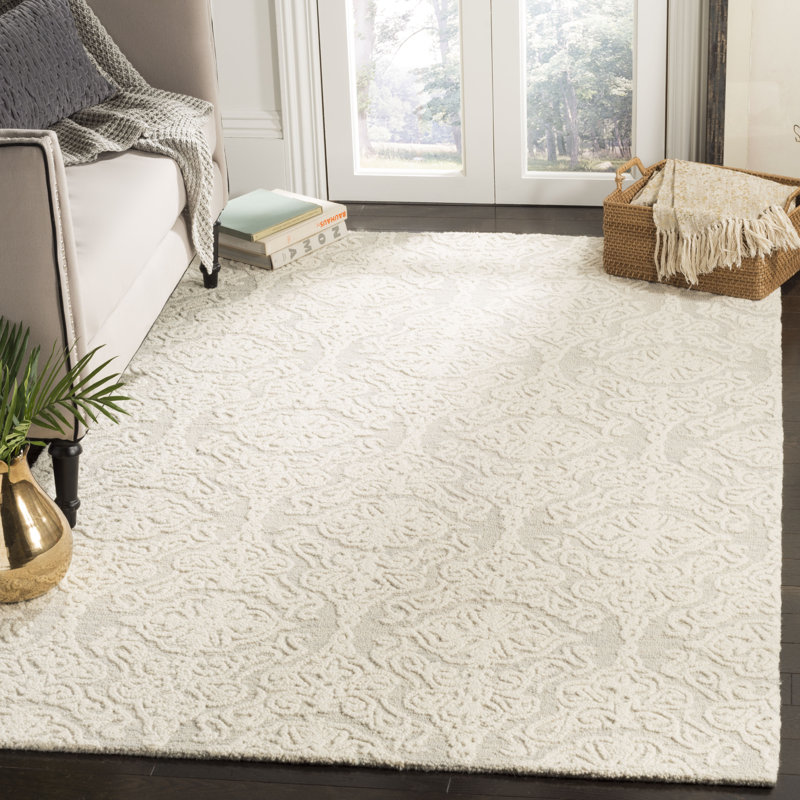 Davyan Hand Tufted Wool Damask Rug, Rectangle 2' x 3'