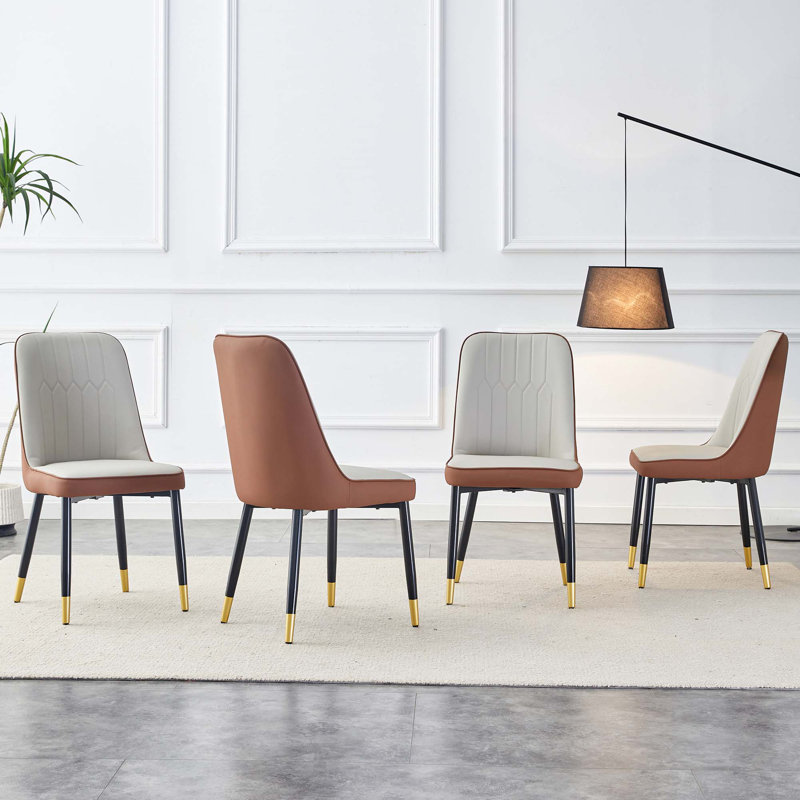 Chaise de salle à manger moderne en cuir PU, ensemble de 4, 4, Gris clair / Brun
