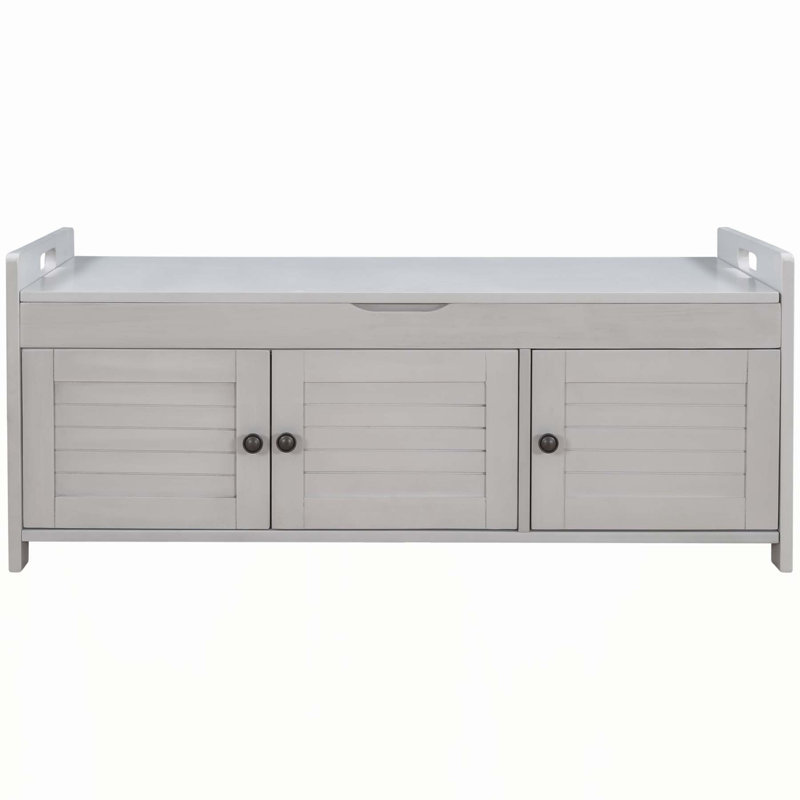 Rustic Storage Bench with Hidden Space and Multiple Functions for Home, Gray Wash