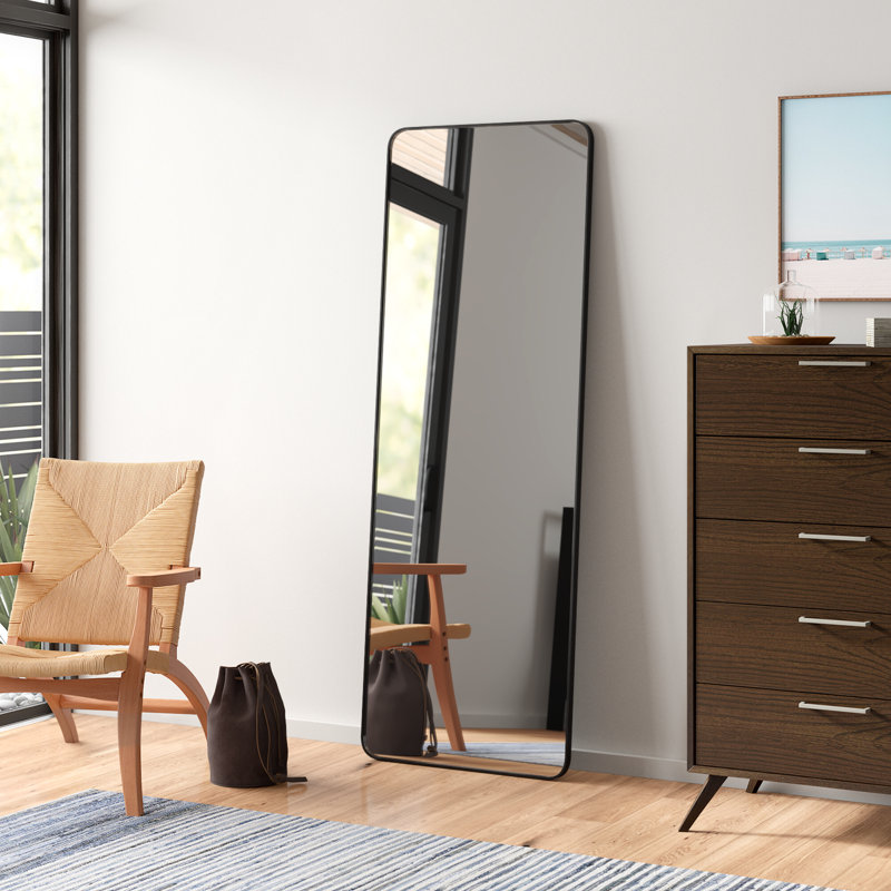 Trinity 24 in. x 67 in. Square Radius Mirror, Black
