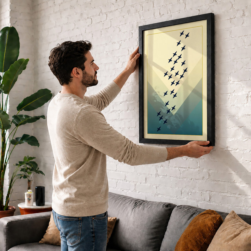 Birds in Formation Minimalist - Framed Print, Unframed, A3 - 42.0 x 29.7 cm