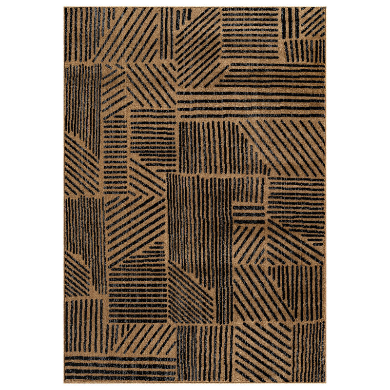 Rambo Geometric Black/Ivory Area Rug, Rectangle 7'10" x 10', Jute