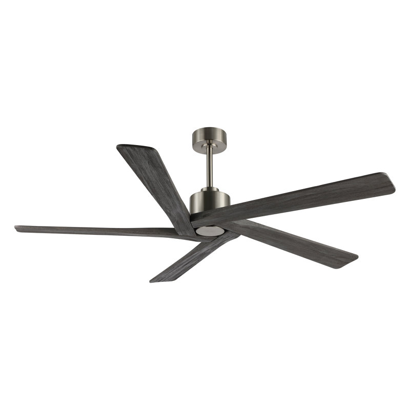 Ventilateur de plafond d'intérieur à 5 pales Baun avec télécommande, 64", Gris, Nickel brossé