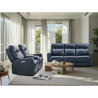 Genuine Leather And Zero Gravity Reclining Sofa Set With Power Headrest And Console