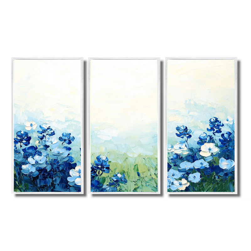 Texas Bluebonnet Field I - ensemble d'art mural Texas, H 28 po x l 36 po, Reproduction avec cadre flottant, Blanc