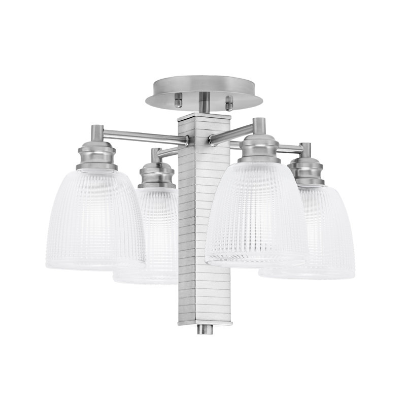 Bord semi-encastré 4 lumières Edge avec verre côtelé transparent de 5 po, Nickel brossé