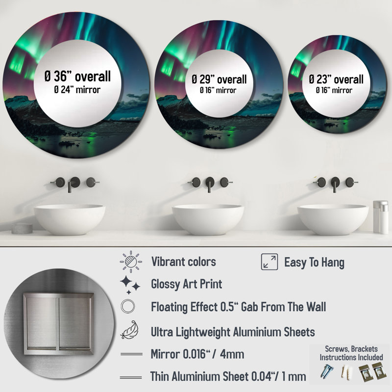 Décoration murale Northern Lights Reflection On The Water V, 29 po x 29 po, Rond