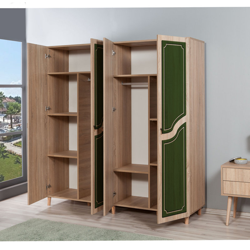 Rumsey 4 Door Manufactured Wood Wardrobe, Green