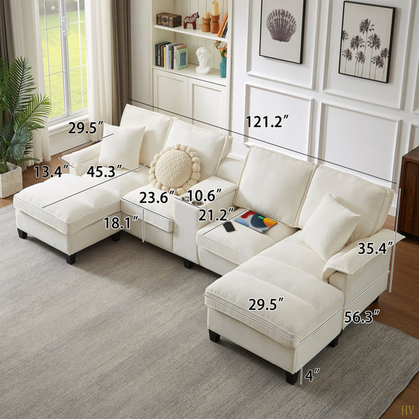 Latitude Run® 120" Modular Corduroy Sectional Sofa Bed With Storage ...