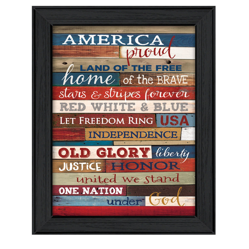 «America Proud» par Marla Rae - Reproduction d'art textuel sur papier encadré, H 26 po x l 20 po x P 1 po